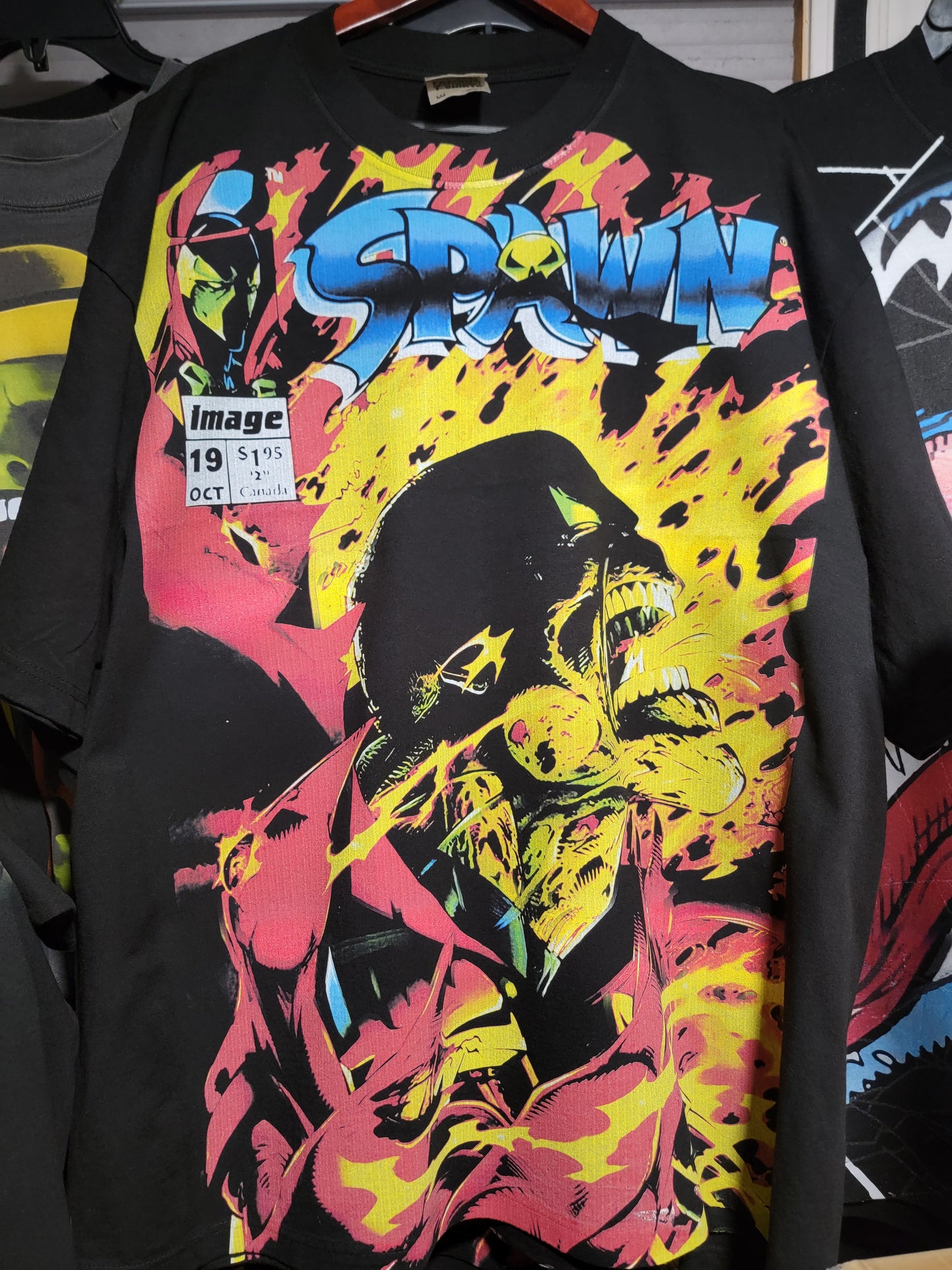 SPAWN JUMBO PRINT ON SHAKA HEAVY GARMET DYED T SHIRT