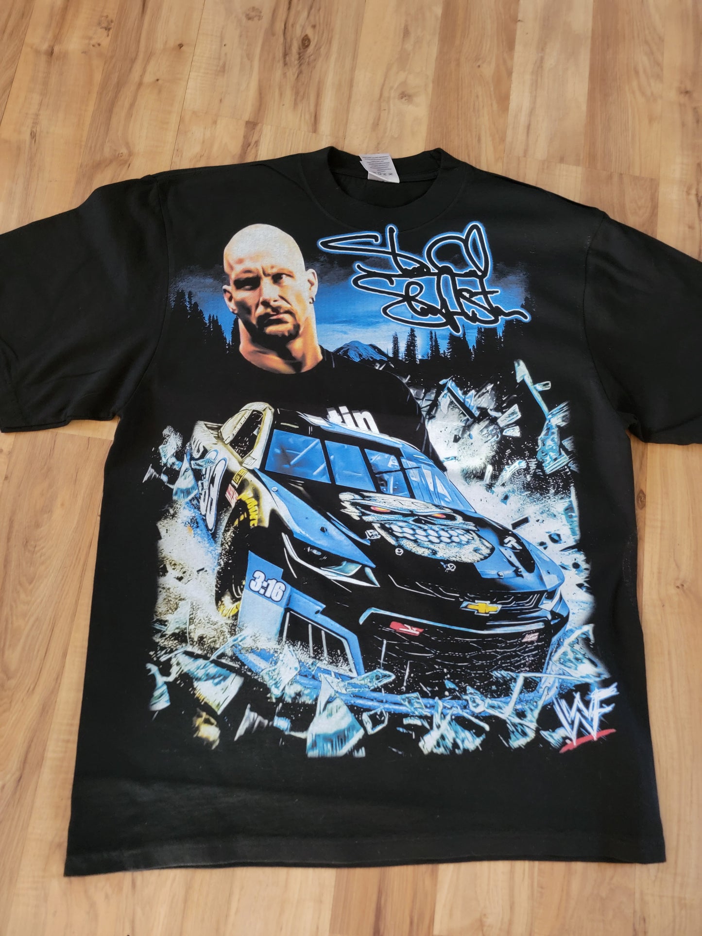STONE COLD WWF RACING ON SHAKA HEAVYWEIGHT GARMET DYED T SHIRT WRESTLING