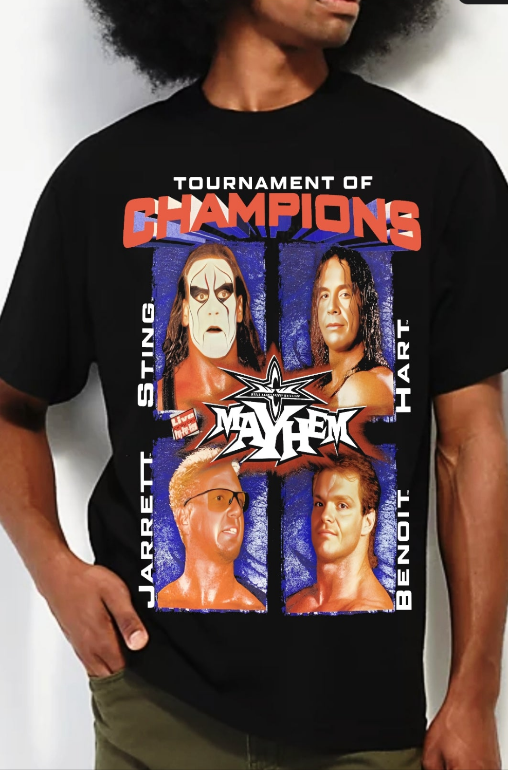 Rare Wcw Wrestling Mayhem Ppv Shirt Bret Hart Sting Benoit Chris 1999 REPRINT WRESTLING