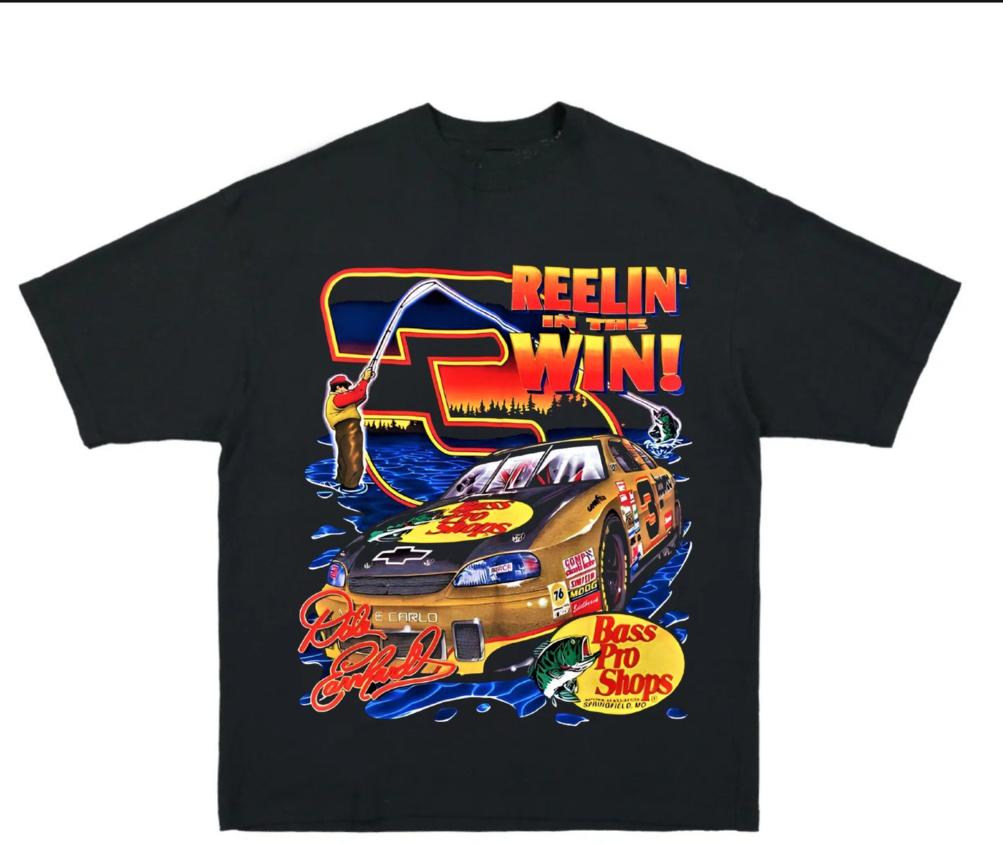 REELIN IN THE WIN DALE EARNHARDT ON SHAKA HEAVYWEIGHT GARMET DYED T SHIRT
