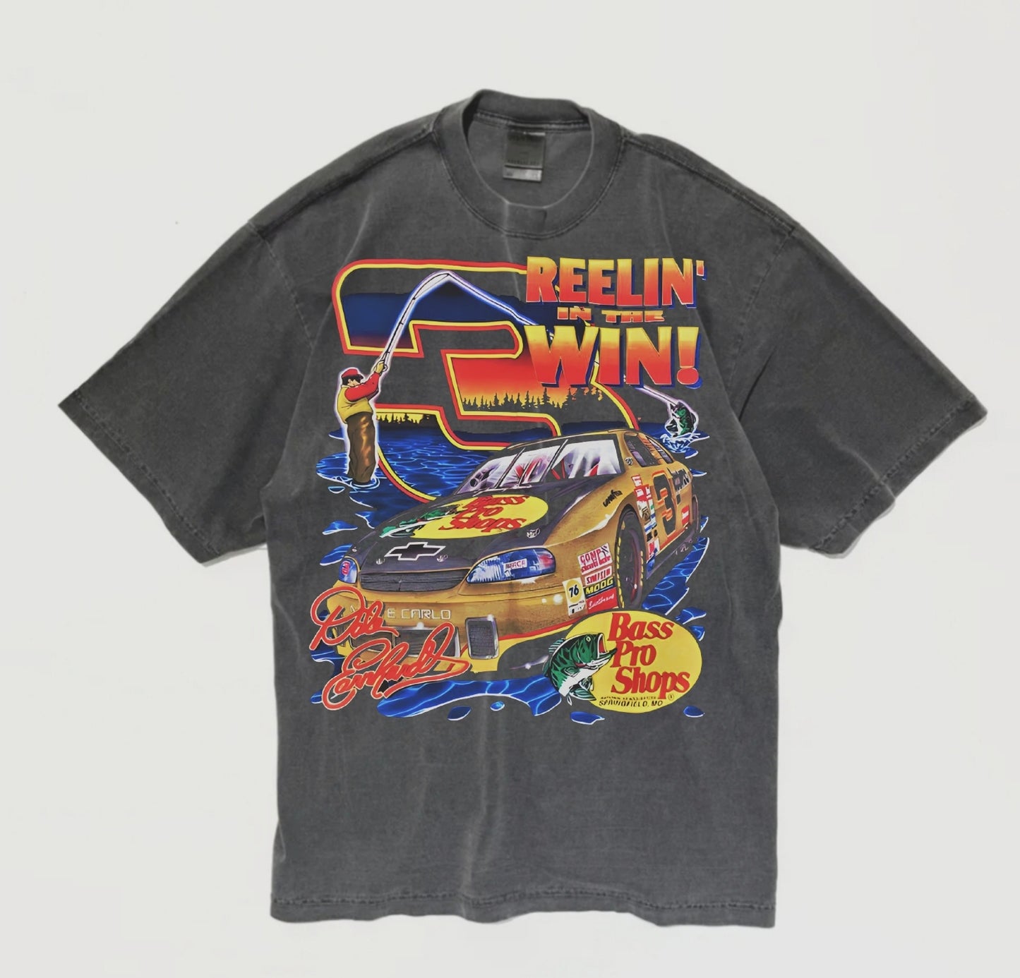 REELIN IN THE WIN DALE EARNHARDT ON SHAKA HEAVYWEIGHT GARMET DYED T SHIRT