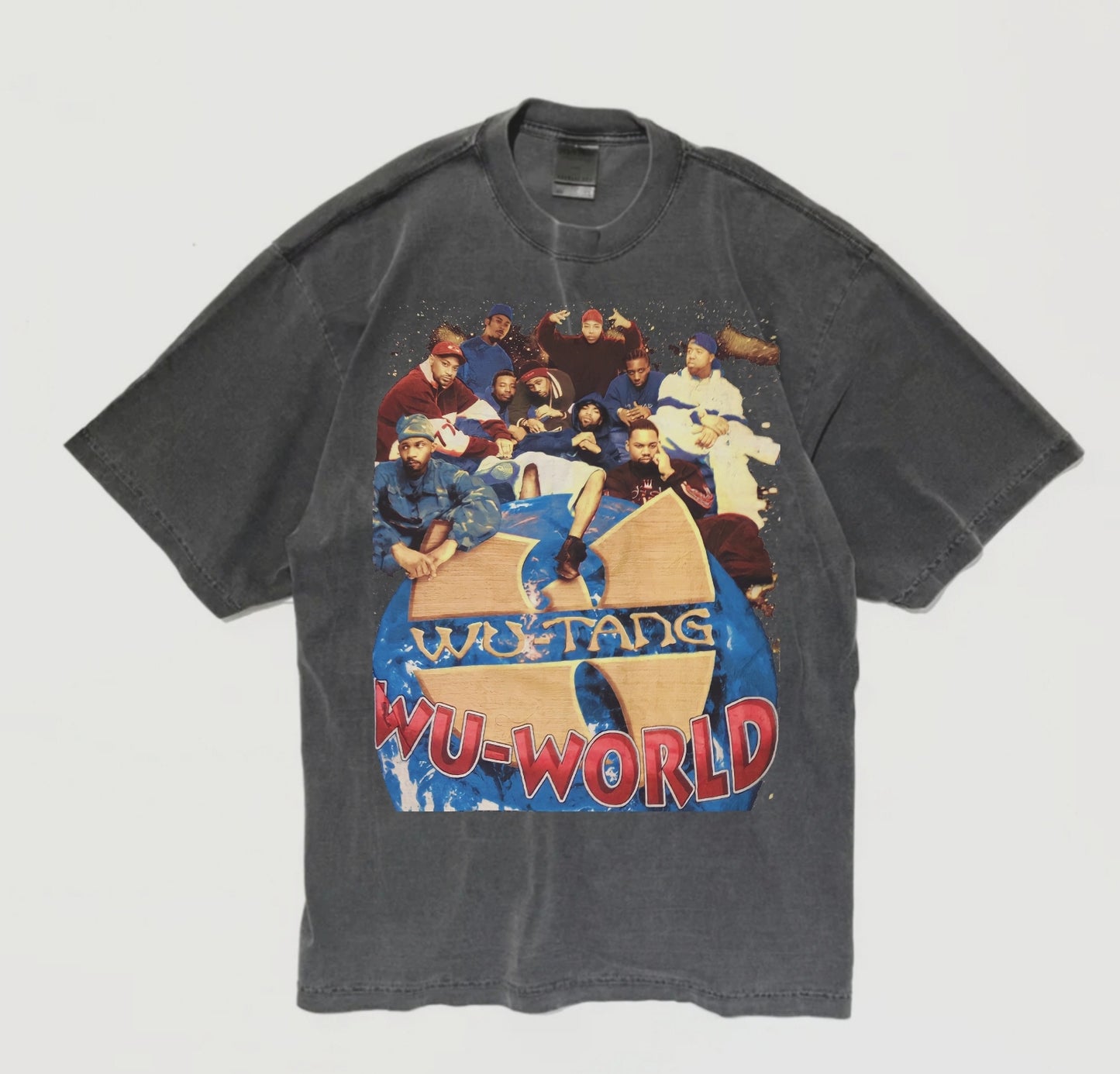 WU WORLD ON A SHAKA HEAVYWEIGHT GARMET DYED T SHIRT "MODERN