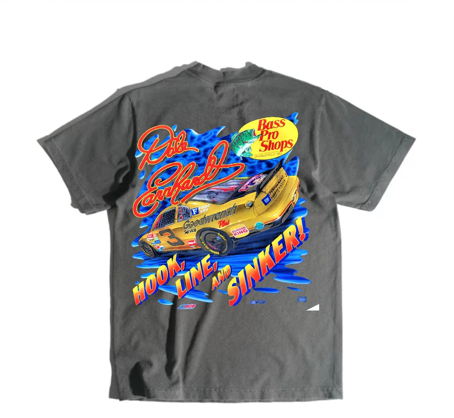 REELIN IN THE WIN DALE EARNHARDT ON SHAKA HEAVYWEIGHT GARMET DYED T SHIRT