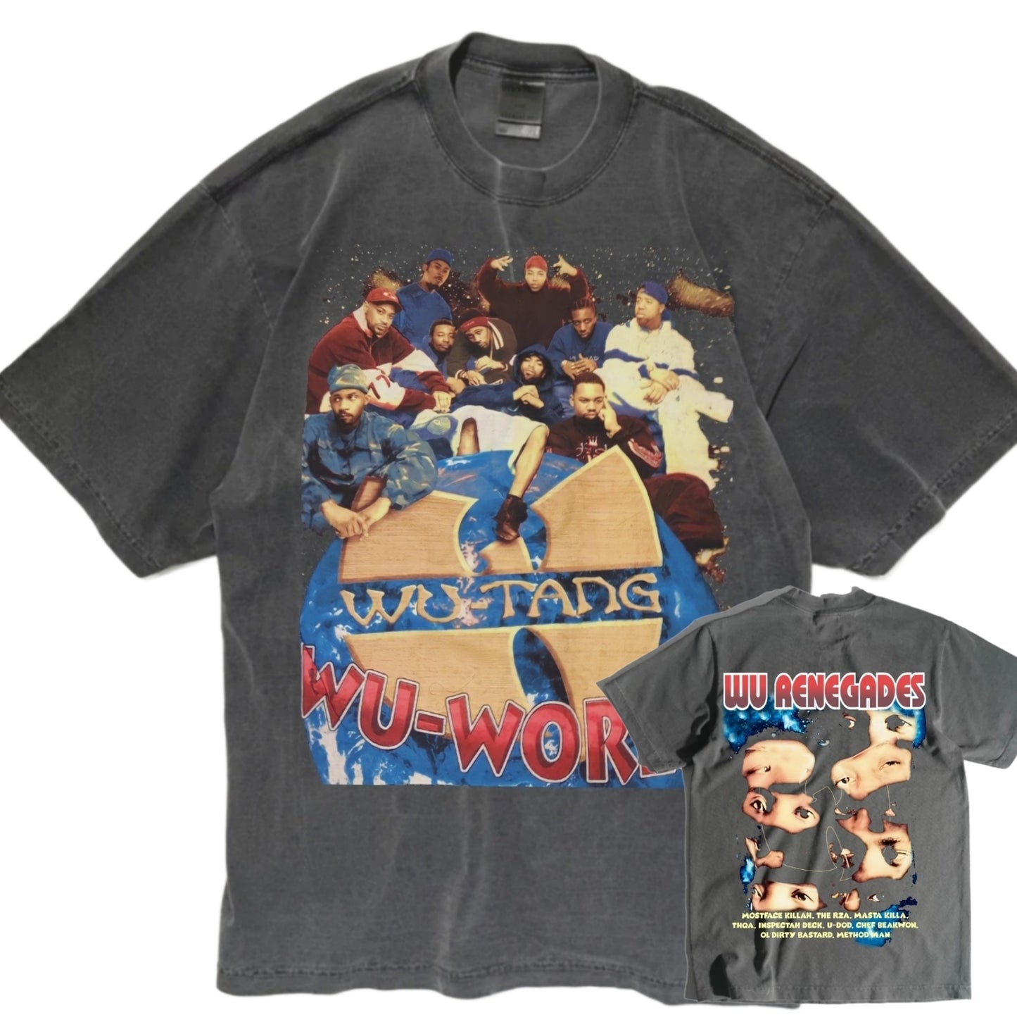 WU WORLD ON A SHAKA HEAVYWEIGHT GARMET DYED T SHIRT "MODERN