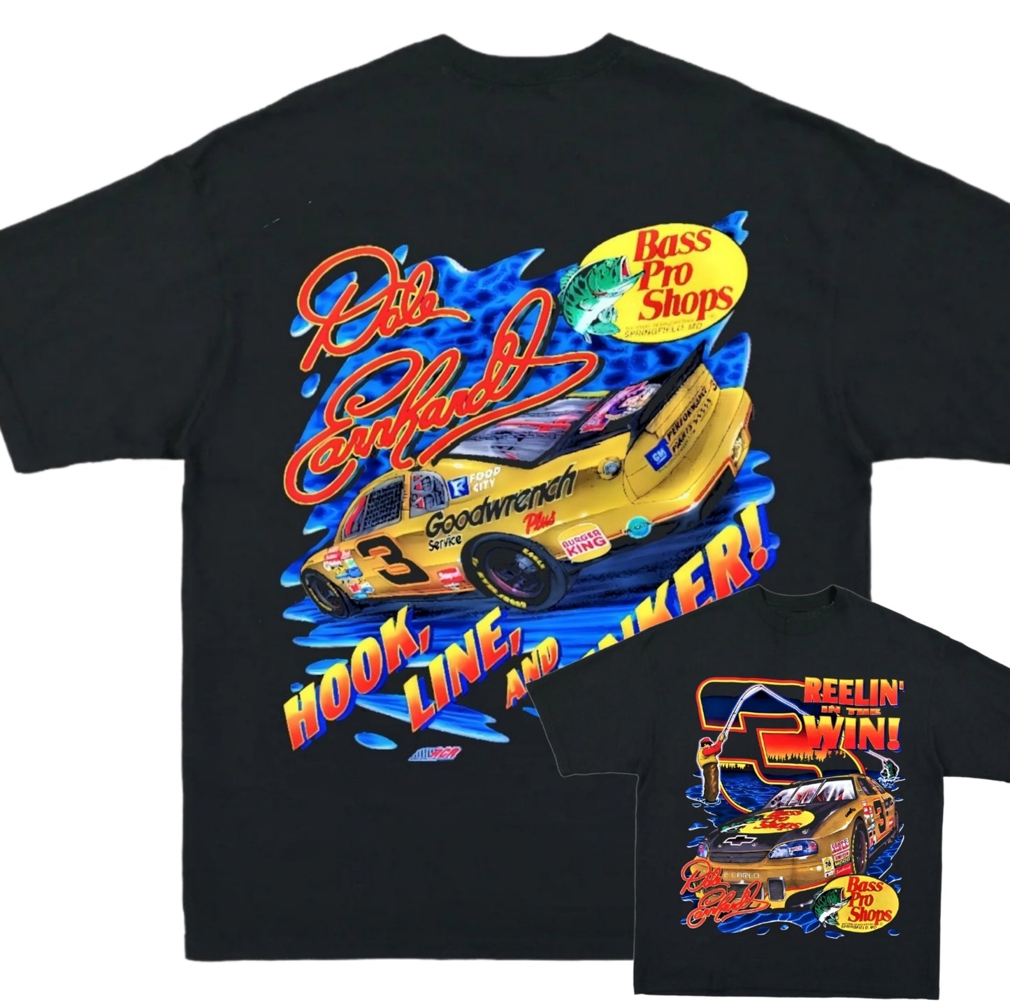 REELIN IN THE WIN DALE EARNHARDT ON SHAKA HEAVYWEIGHT GARMET DYED T SHIRT
