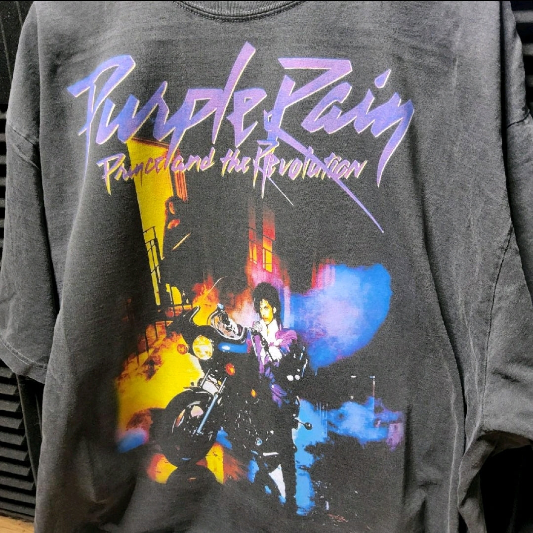 PRINCE PURPLE RAIN ON SHAKA HEAVYWEIGHT GARMET DYED T SHIRT