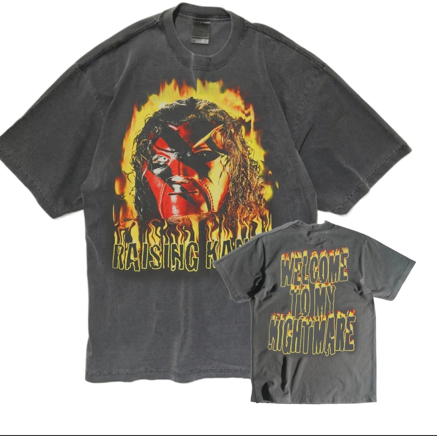 KANE WELCOME TO MY NIGHTMARE ON SHAKA HEAVYWEIGHT GARMET DYED T SHIRT "MODERN" WRESTLING
