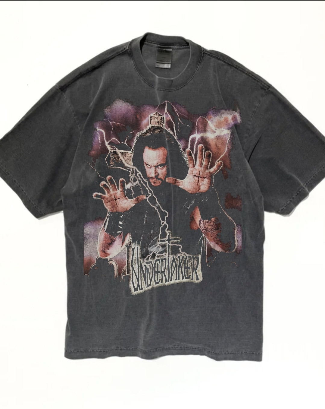UNDERTAKER ON SHAKA HEAVYWEIGHT GARMET DYED T SHIRT "MODERN " WRESTLING