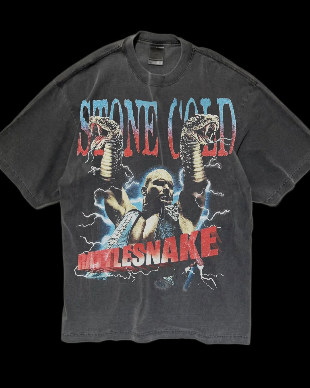 STONE COLD RATTLESNAKE T ON SHAKA SUPERMAX HEAVYWEIGHT GARMET DYED T SHIRT WRESTLING