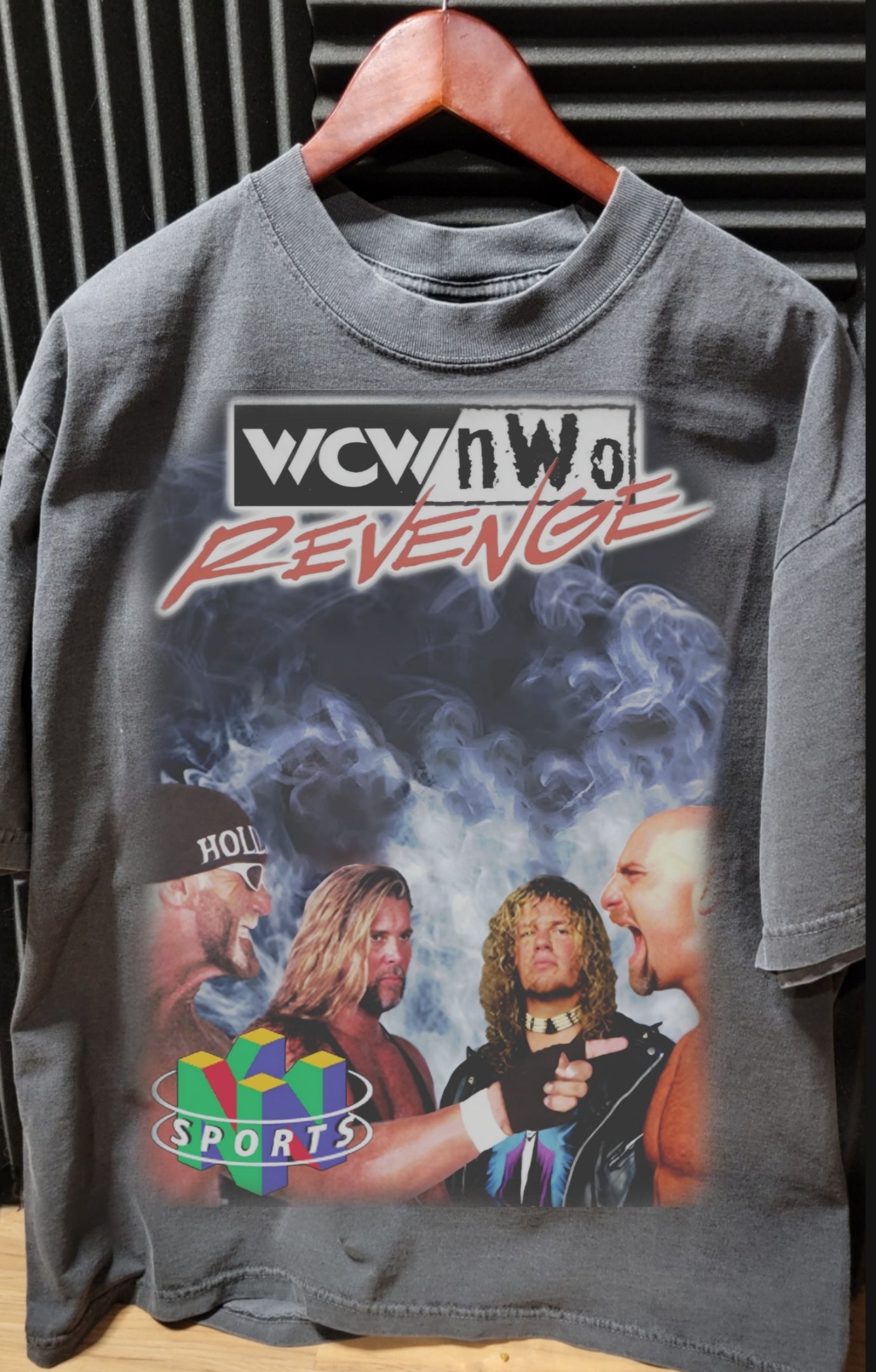 WCW NINTENDO ON SHAKA HEAVYWEIGHT GARMET DYED T SHIRT WRESTLING