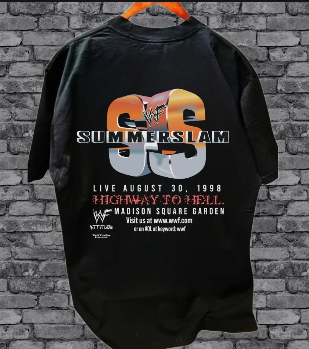 1998 Design WWF WWE SummerSlam Stone Cold Undertaker Highway To Hell T Shirt "MODERN""WRESTLING"