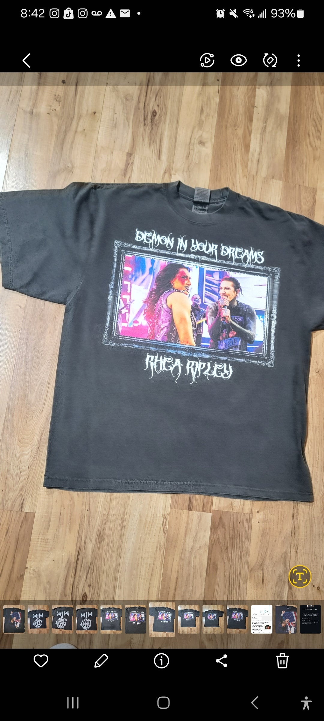 RHEA RIPLEY DEMON IN YOUR DREAMS ON SHAKA HEAVY GARMET DYED T SHIRT WRESTLING