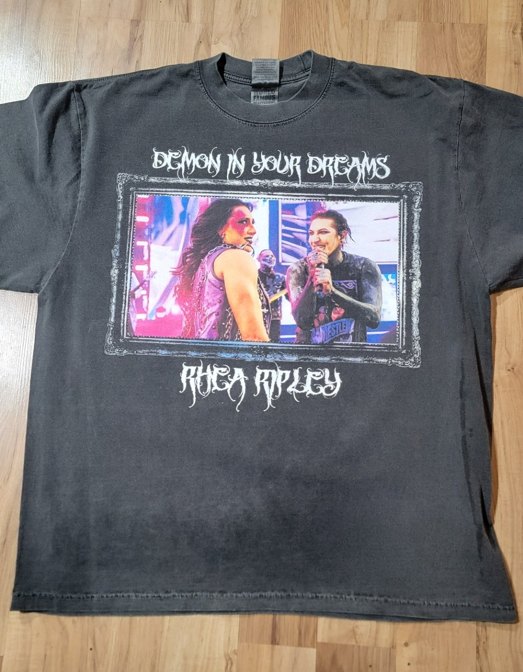 RHEA RIPLEY DEMON IN YOUR DREAMS ON SHAKA HEAVY GARMET DYED T SHIRT WRESTLING