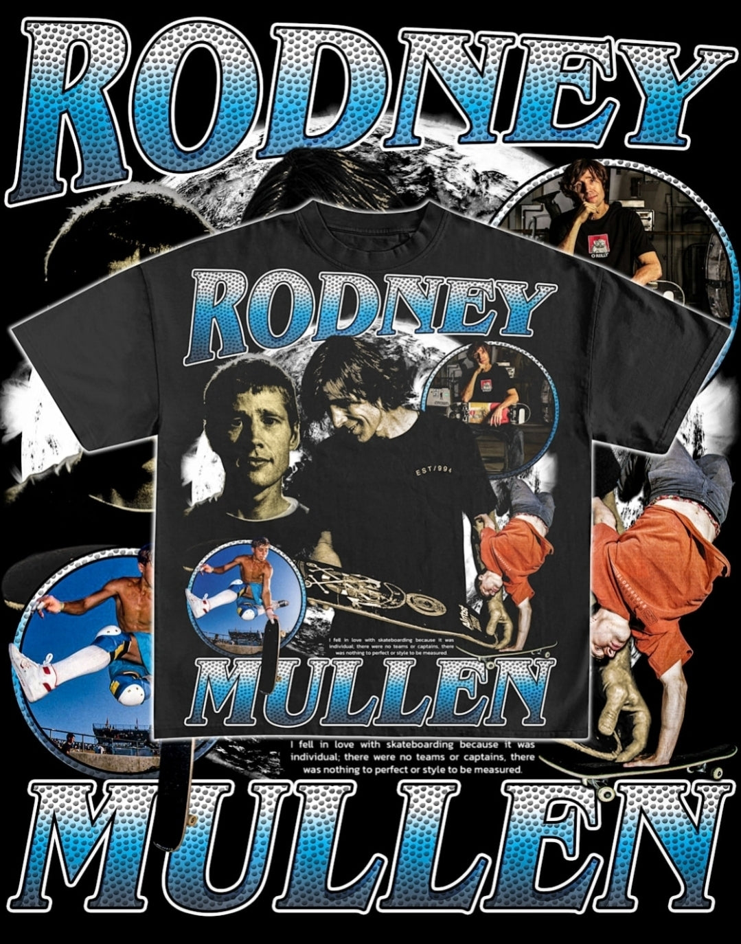 RODNEY MULLEN GOD FATHER OF SKATEBOARDI G ON SHAKA HEAVY GARMET DYED T SHIRT BIG PRINT