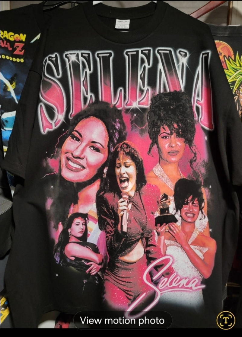 SELENA BIG PRINT ON SHAKA HEAVYWEIGHT GARMET DYED T SHIRT "MOVIE"