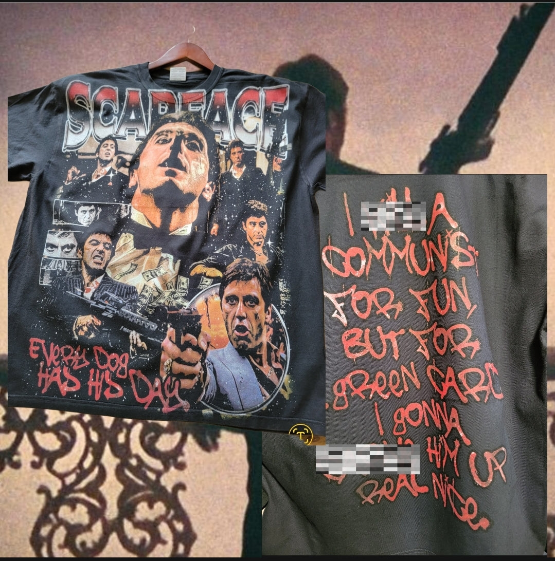 SCAREFACE ON SHAKA HEAVYWEIGHT GARMET DYED T SHIRT "MOVIE"