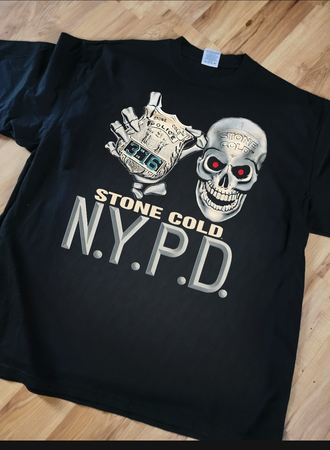 STONE COLD NYPD ON SHAKA HEAVYWEIGHT GARMET DYED T SHIRT (Wrestling
