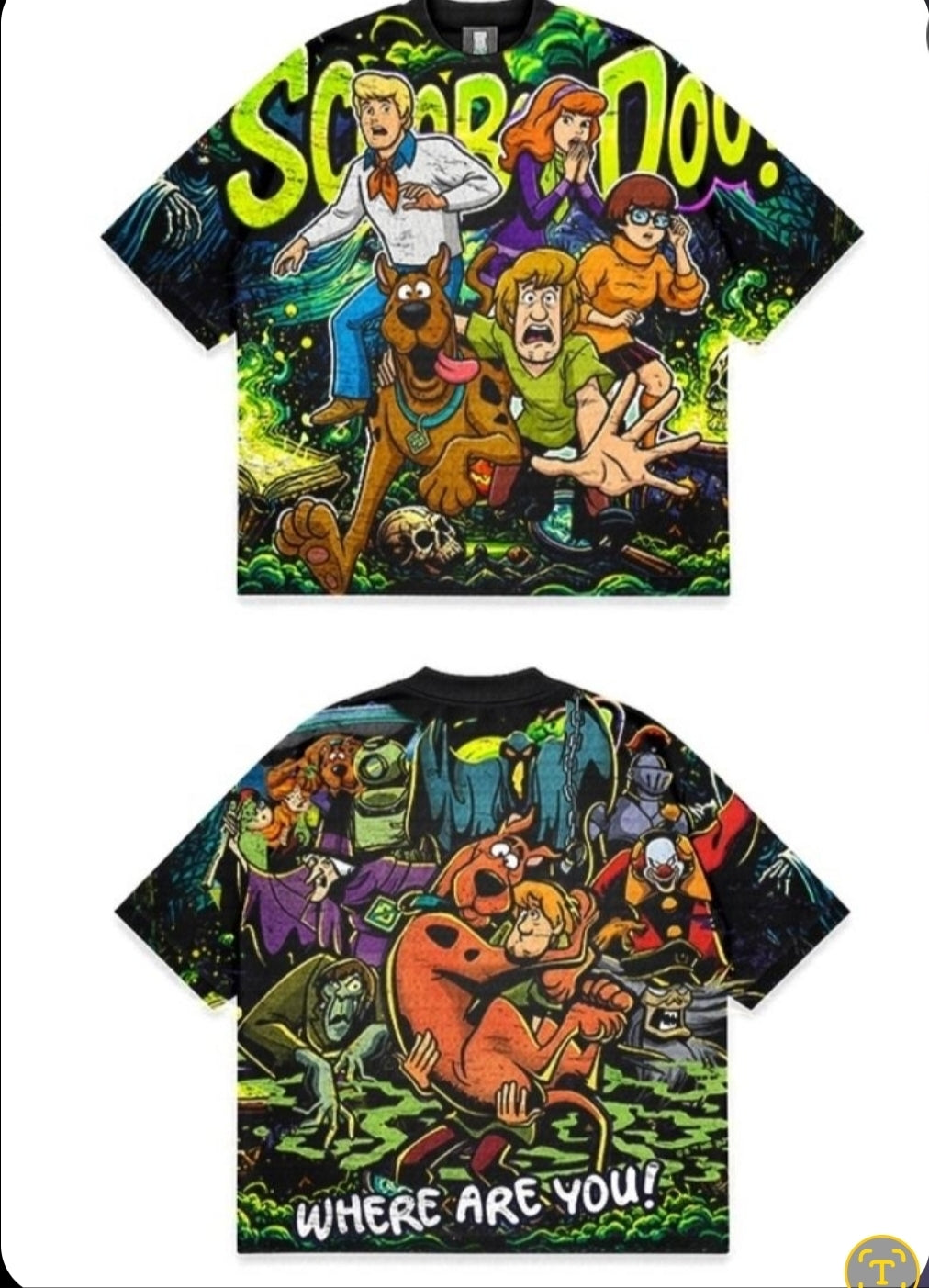 Scooby Doo (FRONT & BACK) AOP ON SHAKA HEAVYWEIGHT GARMET DYED T SHIRT
