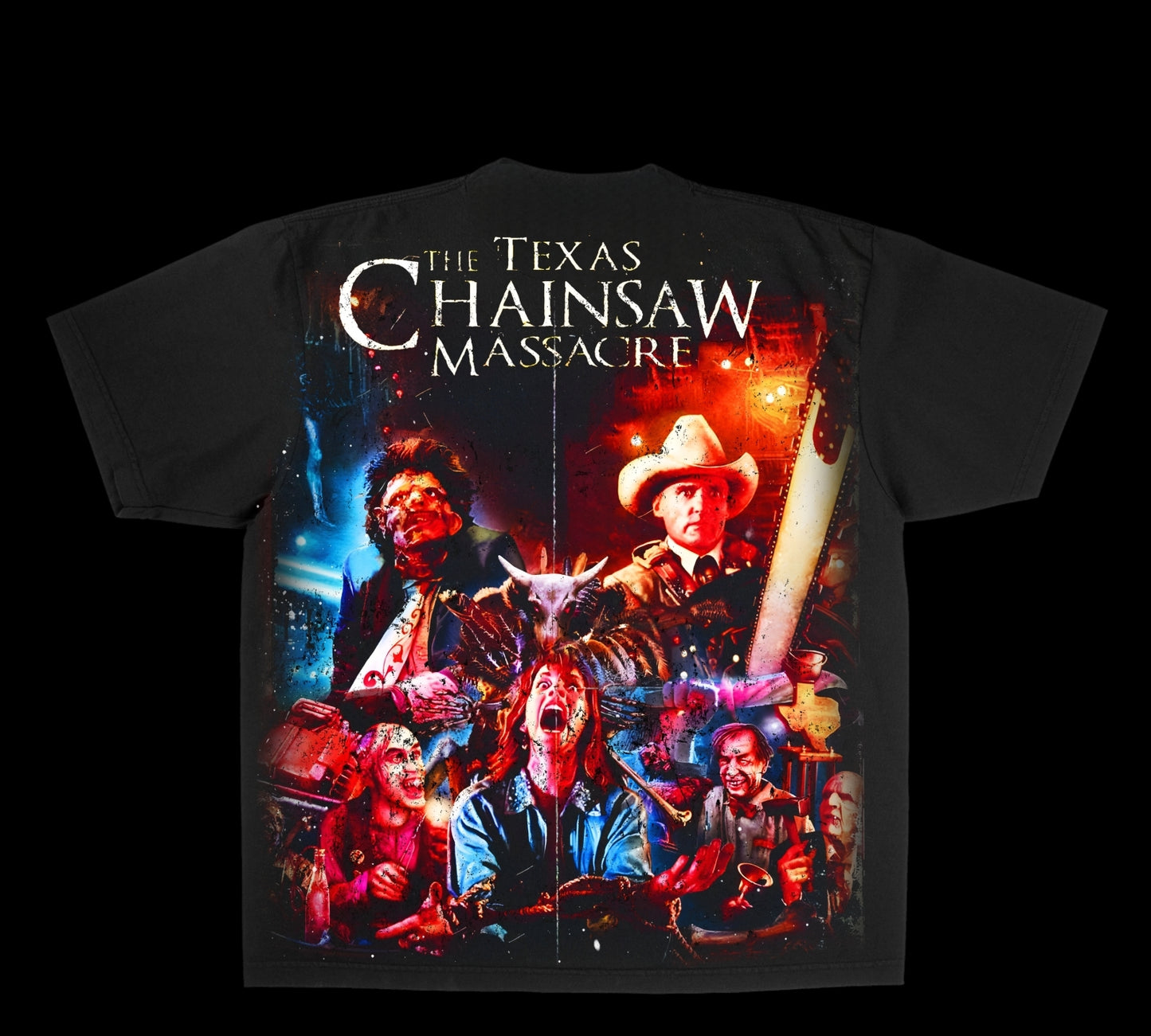 TEXAS CHAINSAW ON SHAKA HEAVYWEIGHT GARMET DYED T SHIRT "Horror"