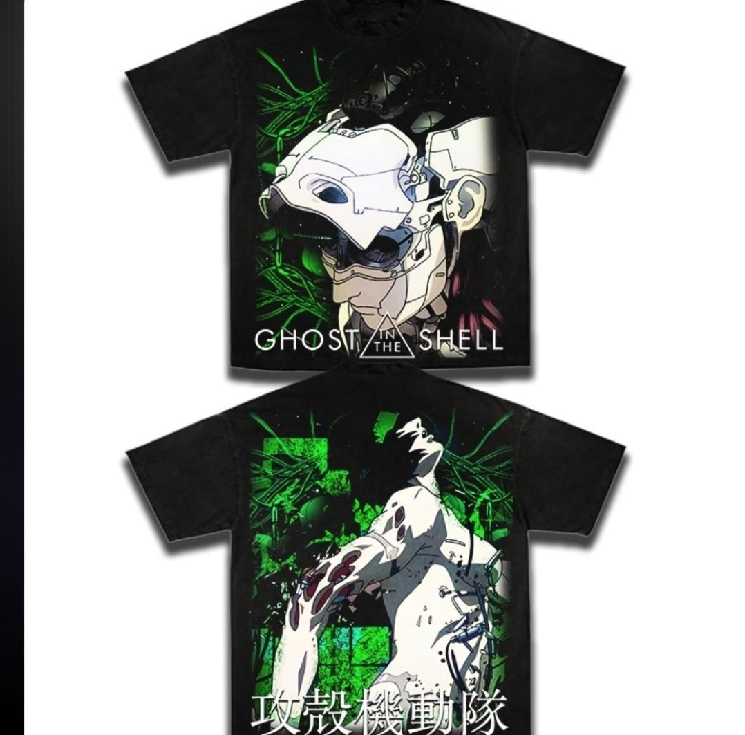 GHOST IN A SHELL ON SHAKA HEAVYWEIGHT GARMET DYED T SHIRT