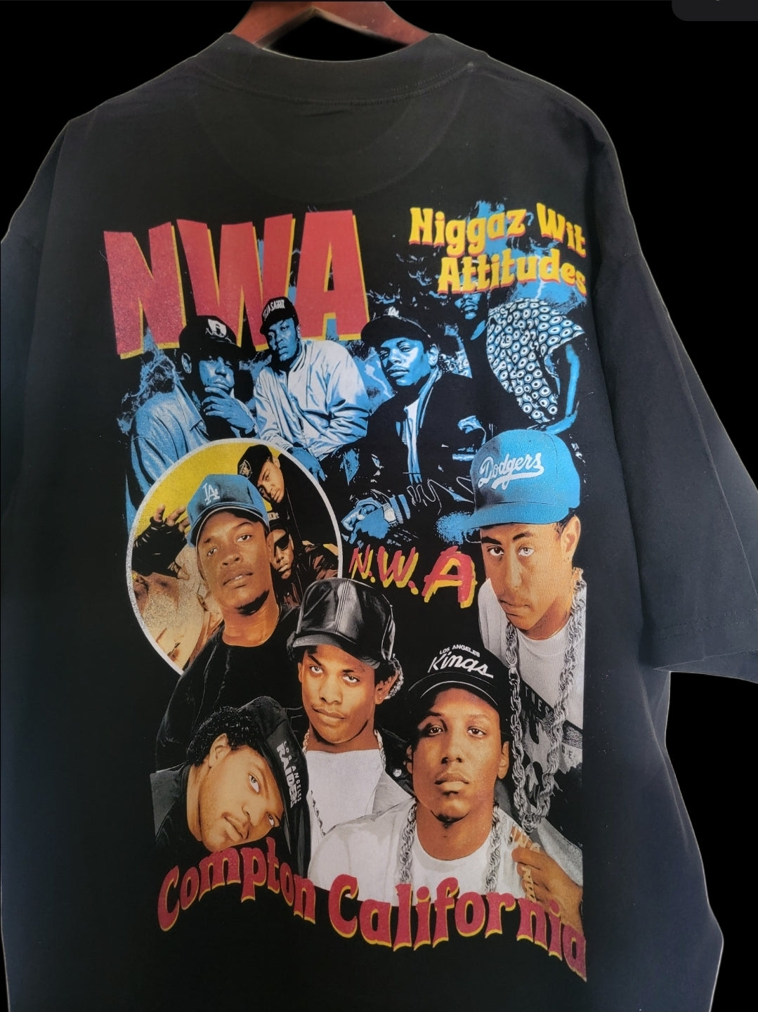 NWA ON SHAKA HEAVYWEIGHT GARMET DYED T SHIRT, Big print (FRONT ONLY)