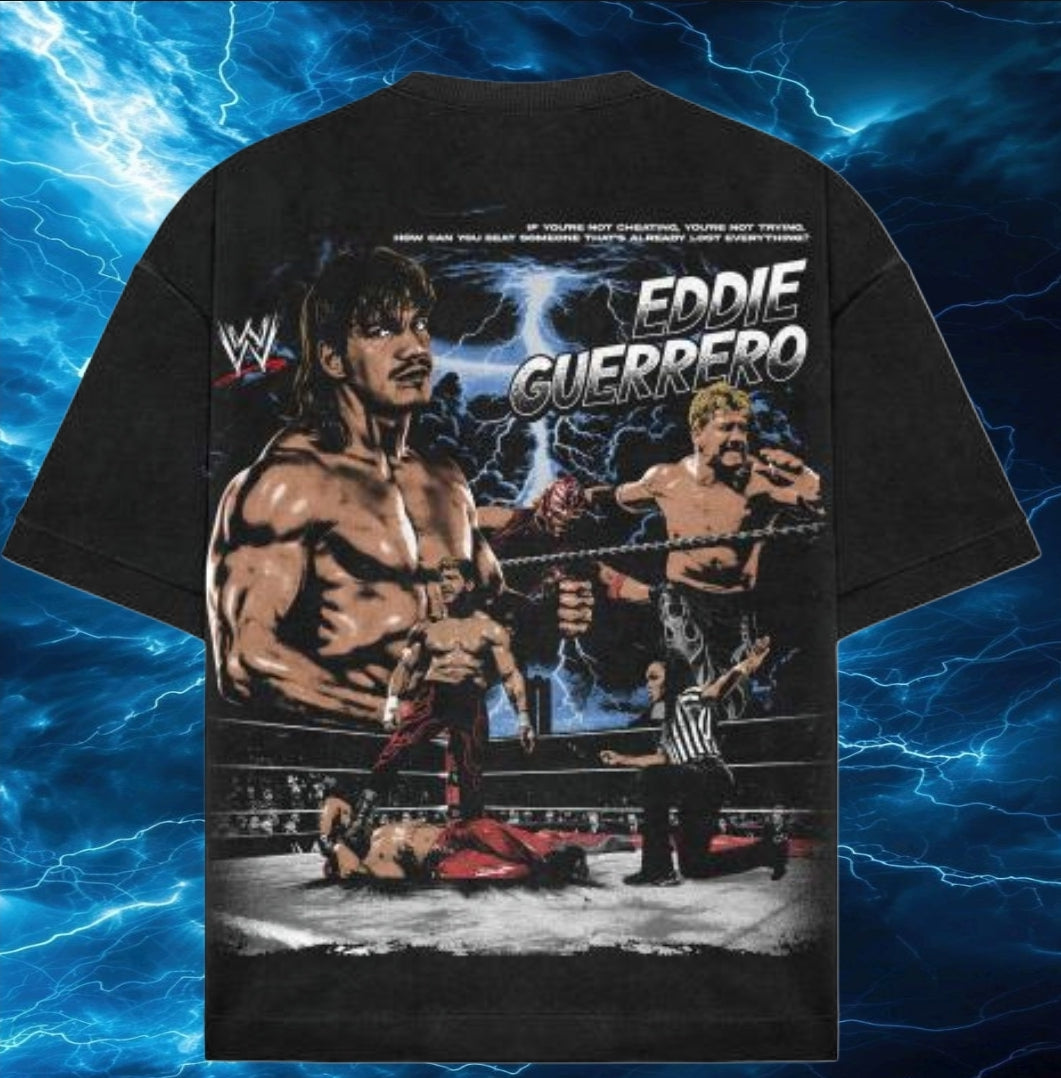 EDDIE GUERRERO ON SHAKA HEAVYWEIGHT GARMET DYED T SHIRT" WRESTLING