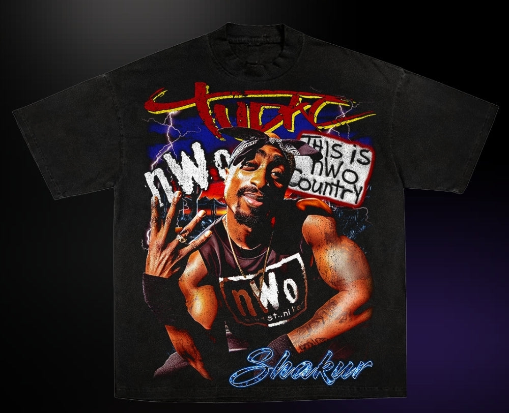 TUPAC NWO ON SHAKA HEAVYWEIGHT GARMET DYED T SHIRT "WRESTLING