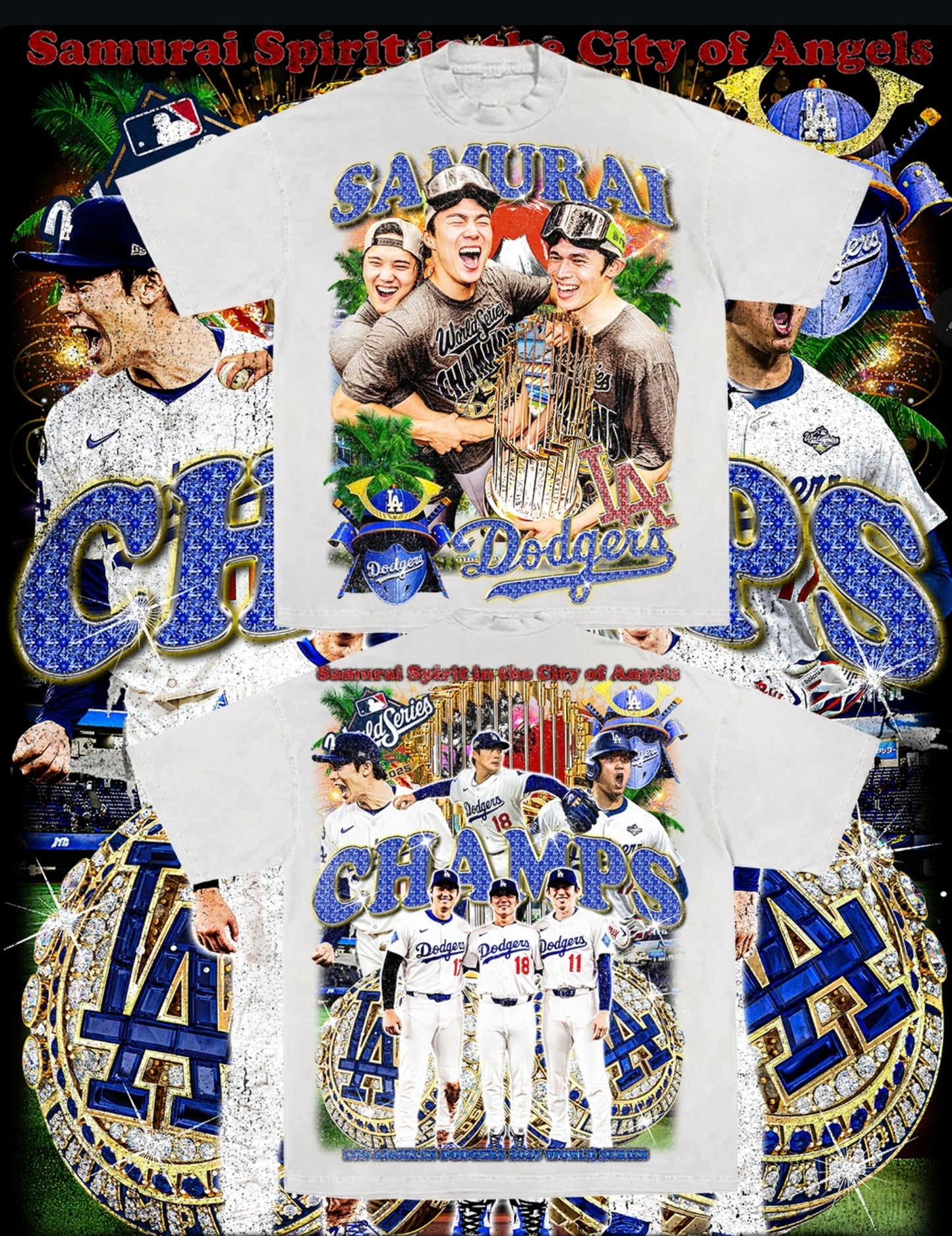 LA DODGERS SAMURIA ON SHAKA HEAVYWEIGHT GARMET DYED T SHIRT