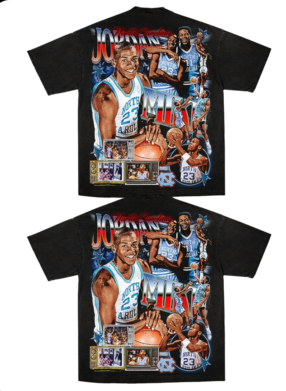 JORDAN NC (FRONT& BACK HIT) ON SHAKA HEAVYWEIGHT GARMET DYED T SHIRT