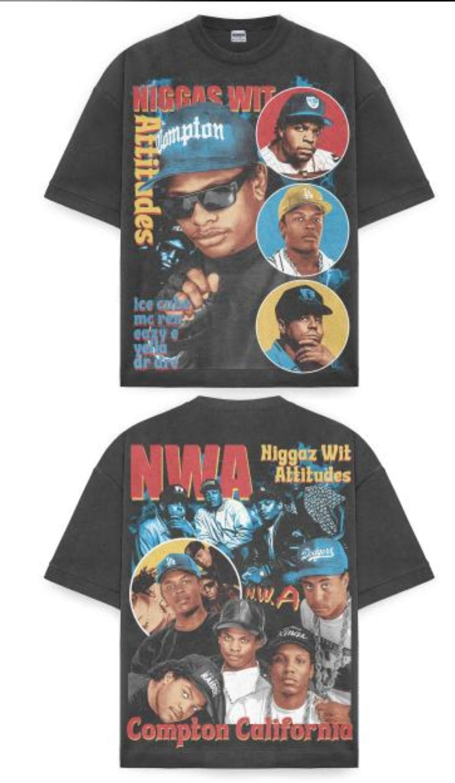 NWA ON SHAKA HEAVYWEIGHT GARMET DYED T SHIRT, Big print (FRONT & Back)