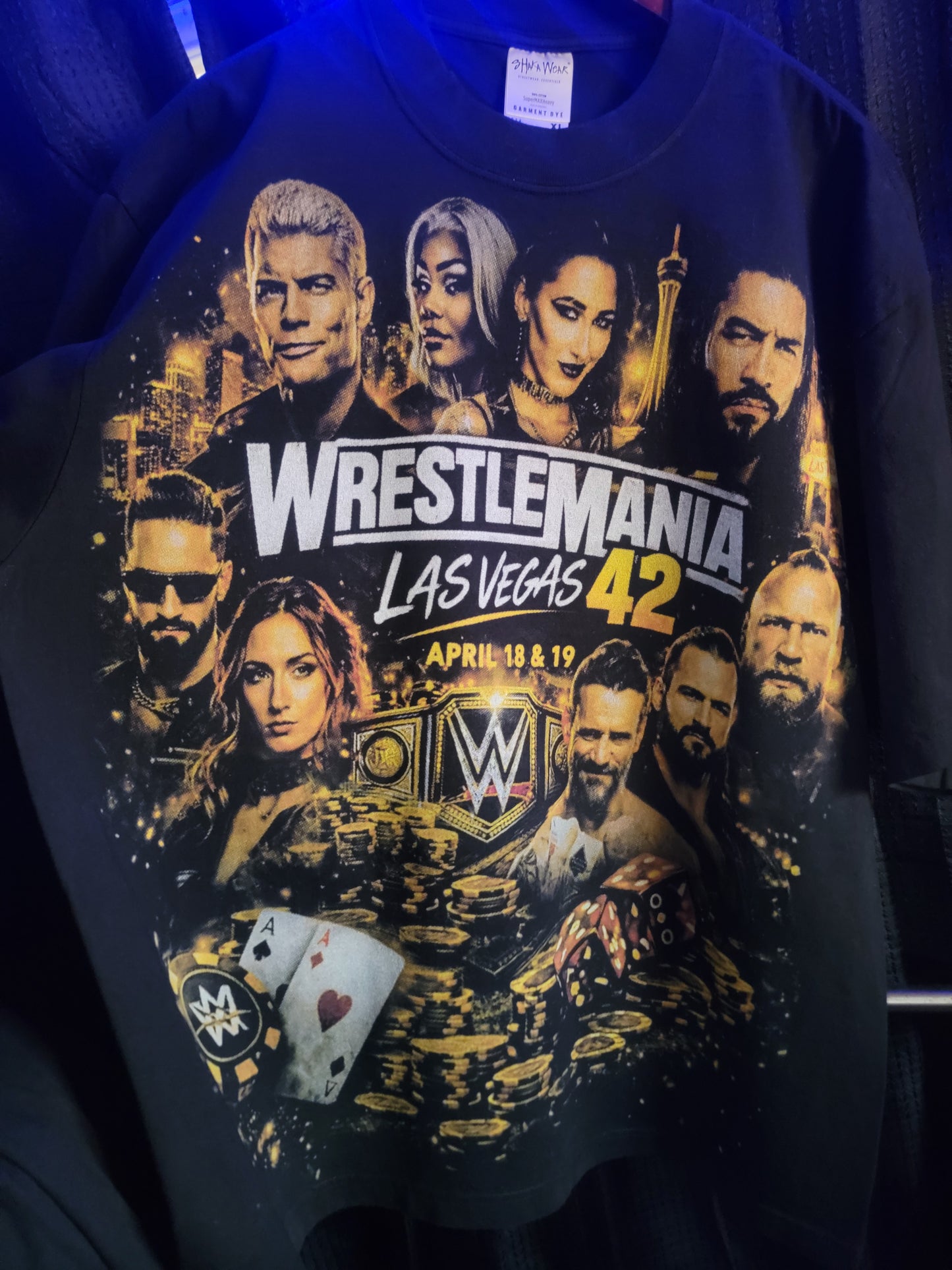 WRESTLEMANIA 42 ON SHAKA HEAVYWEIGHT GARMET DYED T SHIRT (WRESTLING