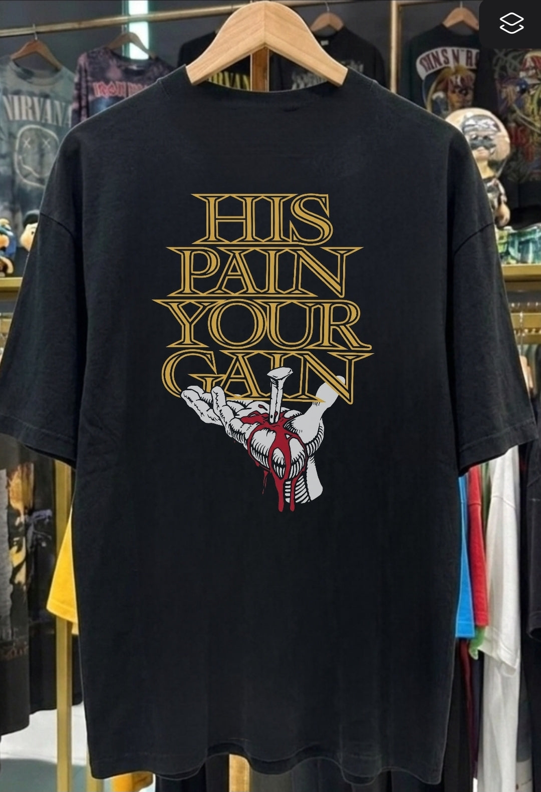 LORDS GYME HIS PAIN IS YOUR GAIN ON SHAKA HEAVYWEIGHT GARMET DYED T SHIRT 1992 remake