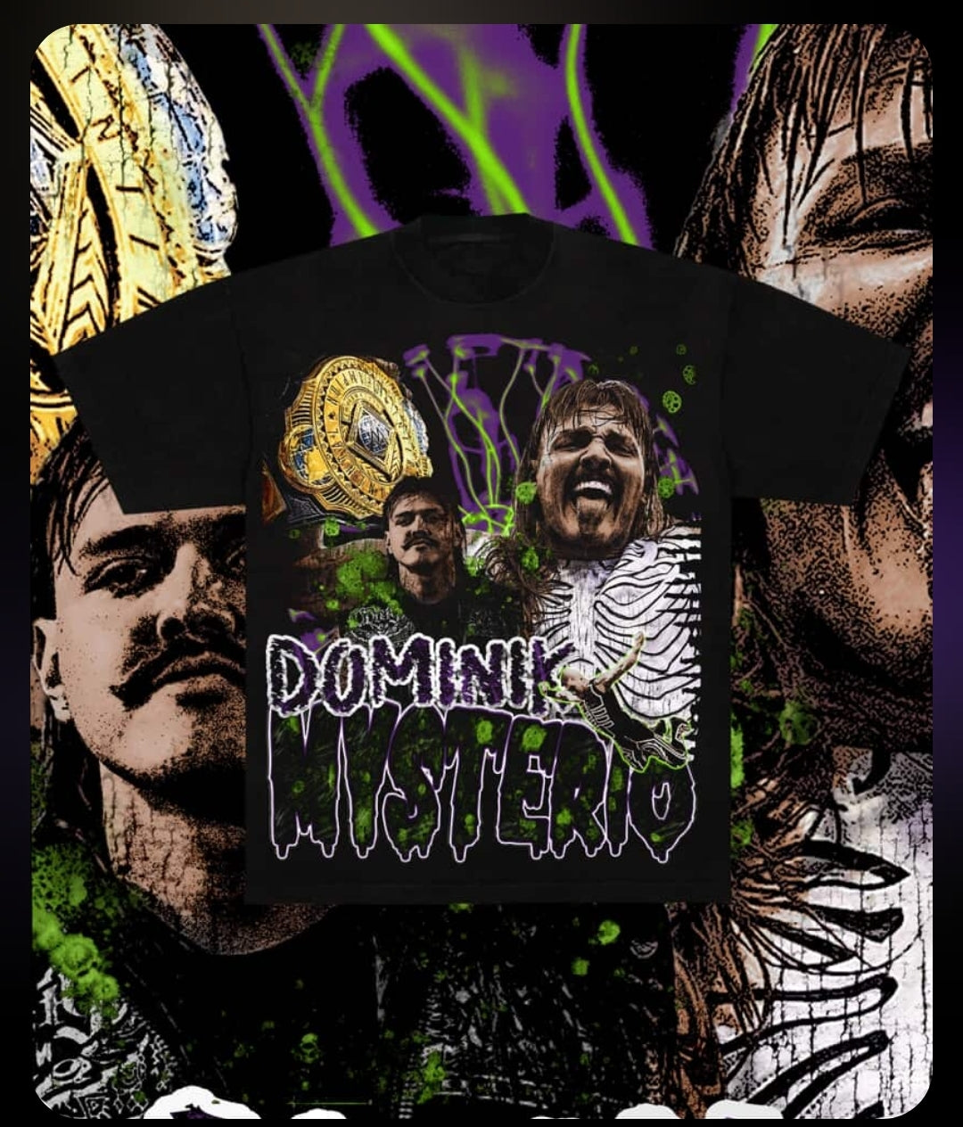 DOMINIK MYSTERIO ON SHAKA HEAVY GARMET DYED T SHIRT (Dirty Dom) WRESTLING