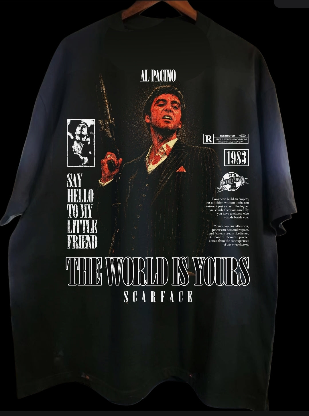 SCAREFACE ON SHAKA HEAVYWEIGHT GARMET DYED T SHIRT "MOVIE"