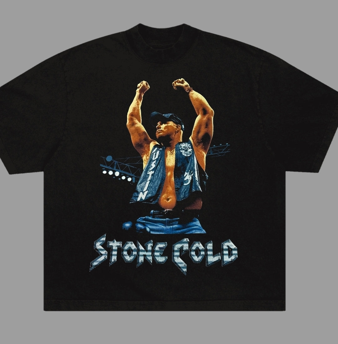 STONE COLD X-RAY SHIRT ON SHAKA HEAVYWEIGHT GARMET DYED T SHIRT WRESTLING
