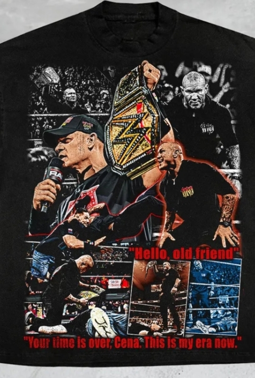 RANDY ORTON , JOHN CENA ON SHAKA HEAVYWEIGHT GARMET DYED T SHIRT WRESTLING