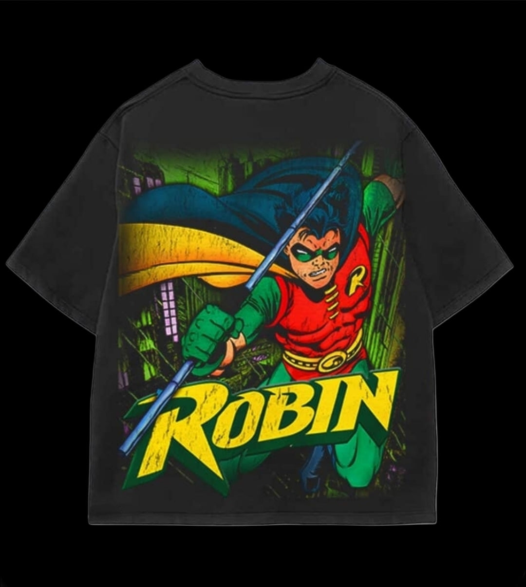 ROBIN FROM BATMAN ON SHAKA HEAVYWEIGHT GARMET DYED T SHIRT (Wrestling