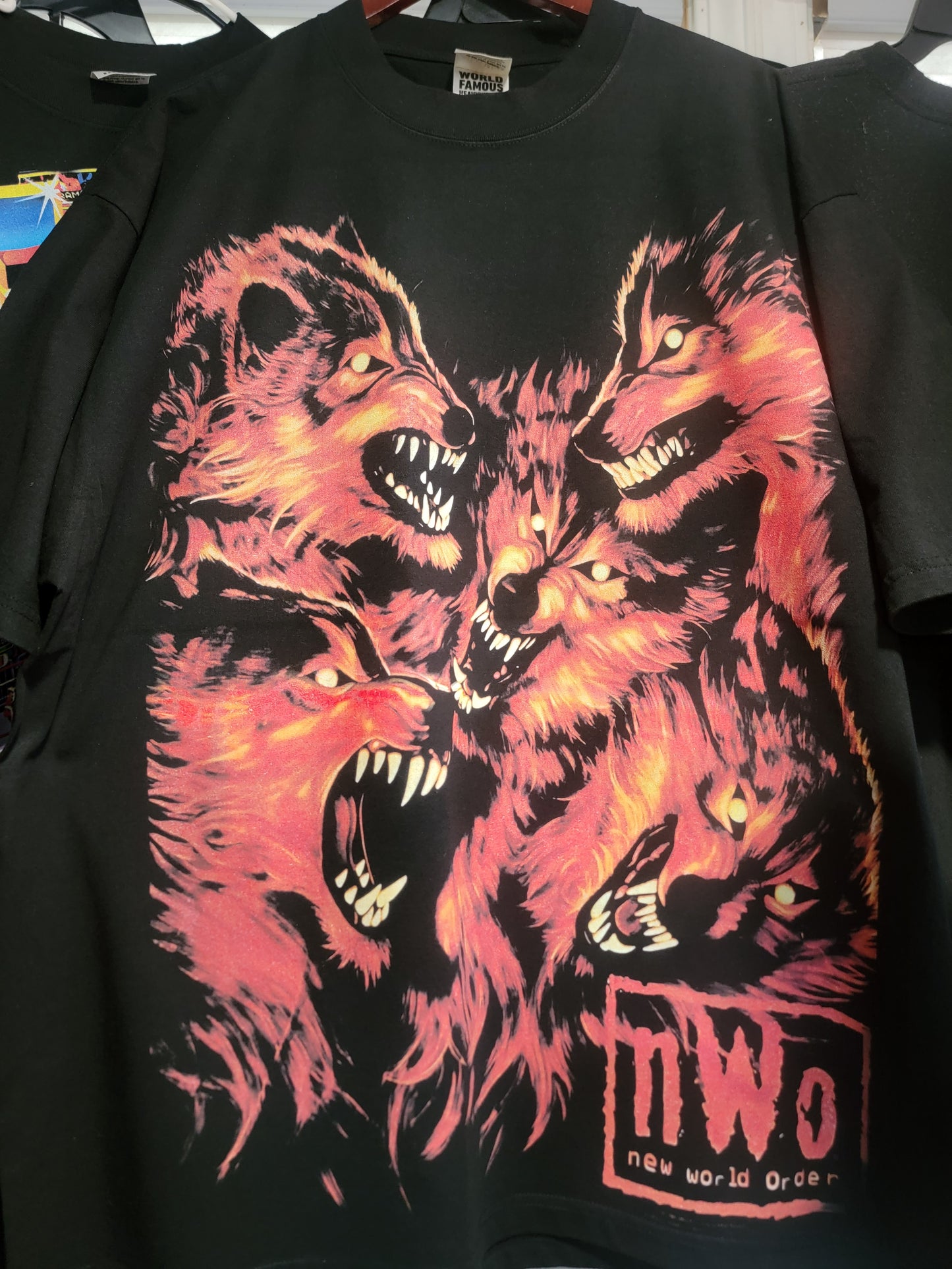 VNTG NWO WOLFPACK REPRINT ON SHAKA HEAVYWEIGHT GARMET DYED T SHIRT (WRESTLING