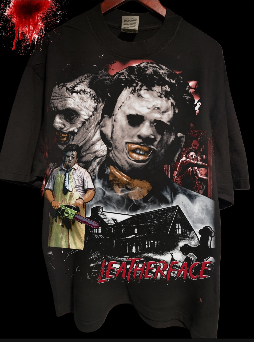 TEXAS CHAINSAW LEATHERFACE ON SHAKA HEAVYWEIGHT GARMET DYED T SHIRT "Horror"