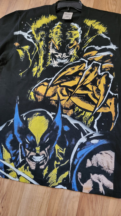 SABRETOOTH AND WOLVERINE ON SHAKA HEAVY GARMET DYED T SHIRT