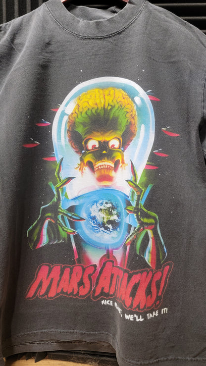 MARS ATTACKS ON SHAKA HEAVYWEIGHT GARMET DYED T SHIRT "movie"