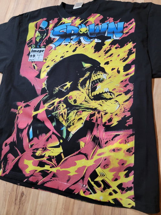 SPAWN JUMBO PRINT ON SHAKA HEAVY GARMET DYED T SHIRT