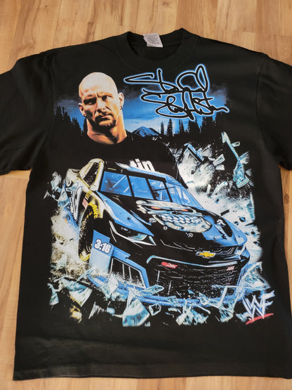 STONE COLD WWF RACING ON SHAKA HEAVYWEIGHT GARMET DYED T SHIRT WRESTLING