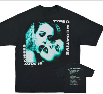 TYPE O NEGATIVE  BLOODY KISSES ON SHAKA HEAVYWEIGHT GARMET DYED T SHIRT