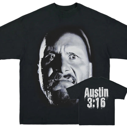 BIG FACE STONE COLD STEVE AUSTIN ON 7.5OZ GARMET DYED T "WRESTLING