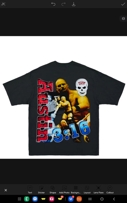 STONE COLD ON SHAKA HEAVYWEIGHT GARMET DYED T SHIRT "MODERN WRESTLING