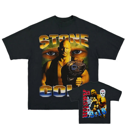 STONE COLD ON SHAKA HEAVYWEIGHT GARMET DYED T SHIRT "MODERN WRESTLING