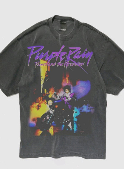 PRINCE PURPLE RAIN ON SHAKA HEAVYWEIGHT GARMET DYED T SHIRT