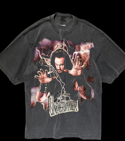 UNDERTAKER ON SHAKA HEAVYWEIGHT GARMET DYED T SHIRT "MODERN " WRESTLING