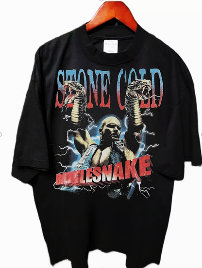 STONE COLD RATTLESNAKE T ON SHAKA SUPERMAX HEAVYWEIGHT GARMET DYED T SHIRT WRESTLING